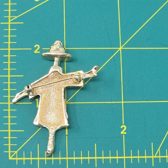 Vintage Sarah Coventry Scarecrow Brooch Enamel Gold Tone Patchwork Fall Pin - Picture 7 of 8